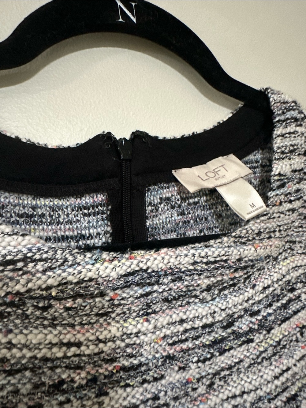 LOFT Black and White Tweed Short Sleeve Shift Dress - Picture 7 of 7